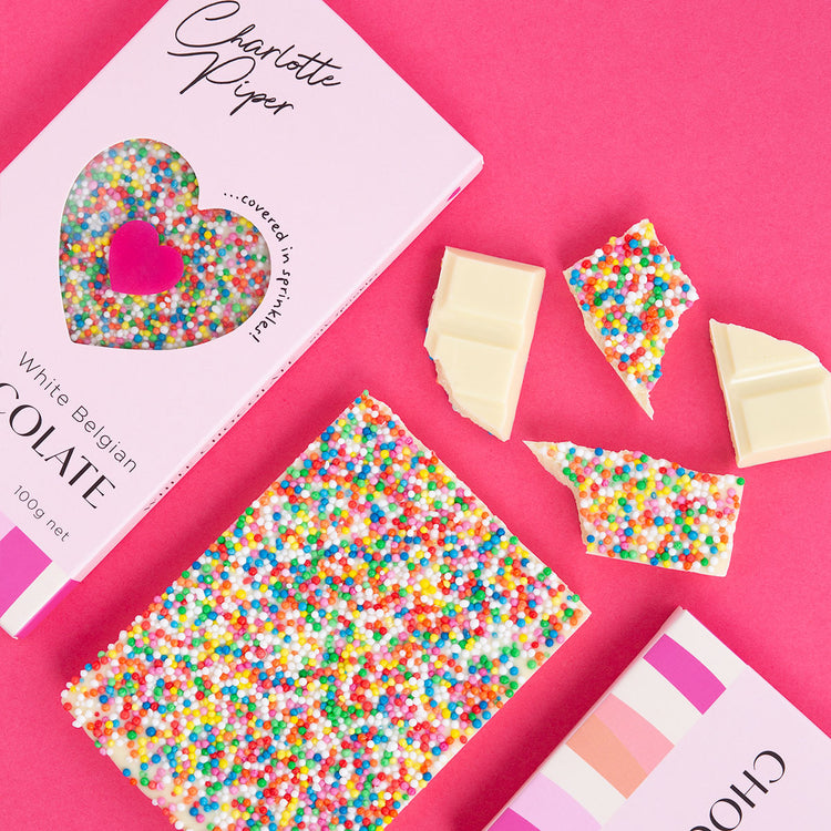 Charlotte Piper - White Belgian Chocolate with Sprinkles 100g Bar