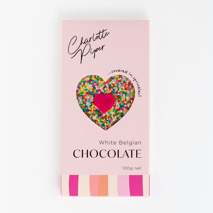 Charlotte Piper - White Belgian Chocolate with Sprinkles 100g Bar